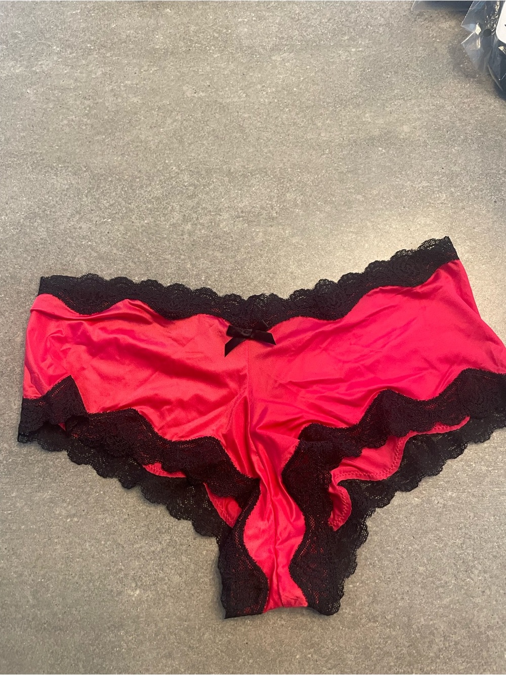 Victoria's Secret Neon Pink/Red Satin Cheeky with Black Lace